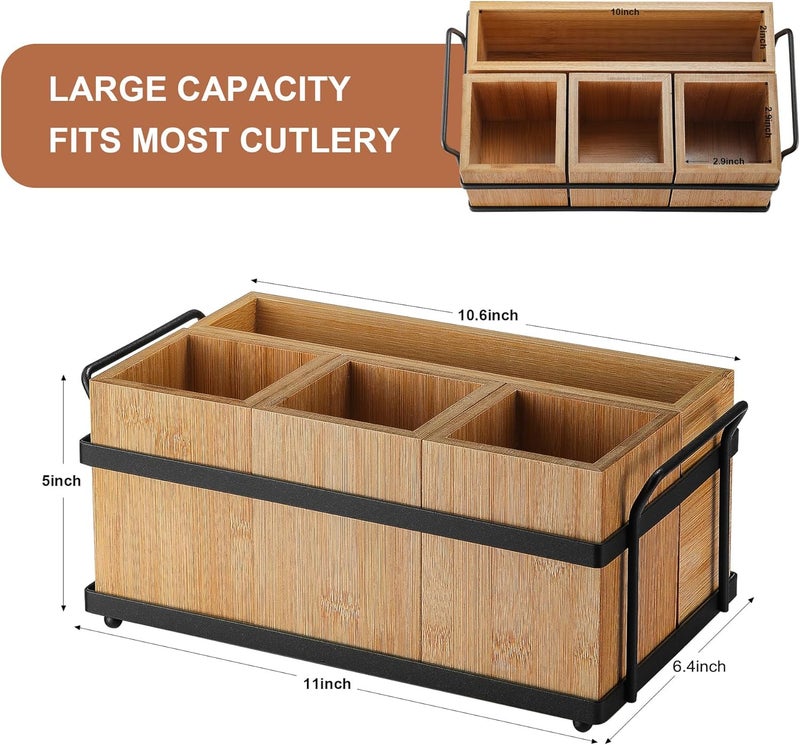 PTSTING Silverware Caddy Wood Utensil Holder Paper Plate Dispenser Silverware Utensil Caddy Cutlery Flatware Organizer Box for Spoons Forks Plates Napkins - Image 4